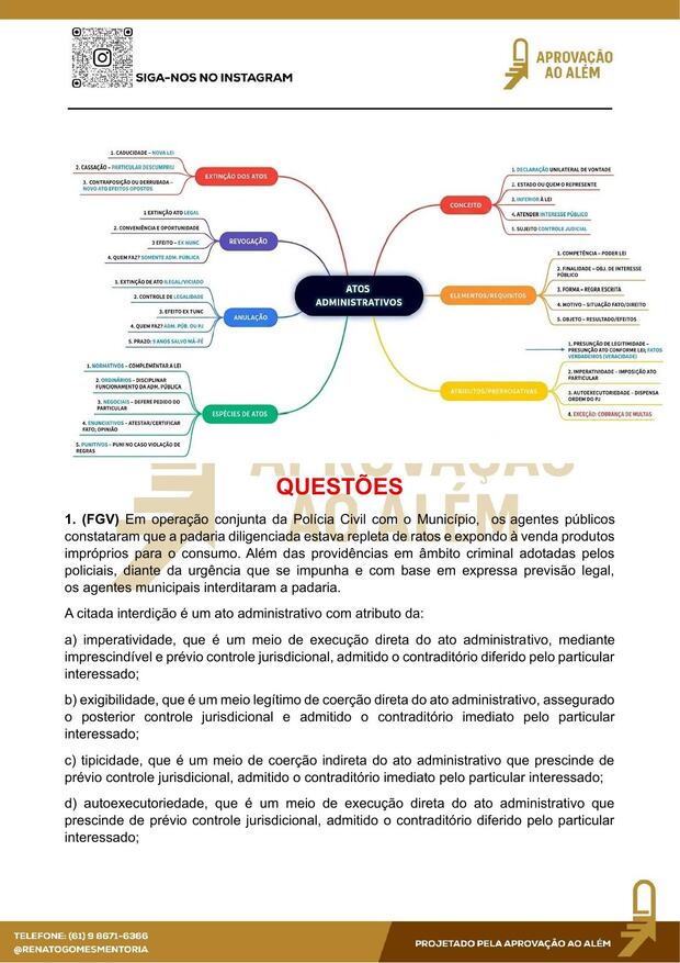 Amostra do resumo de Direito Administrativo — Mapa mental de Atos Administrativos