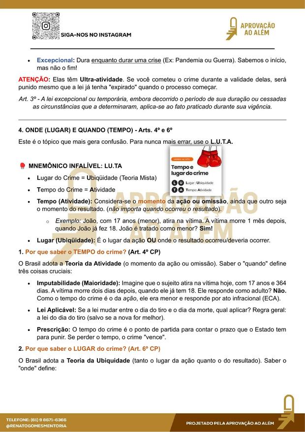 Amostra do resumo de Direito Penal — Tempo e lugar do crime — L.U.T.A.
