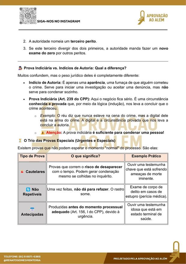 Amostra do resumo de Processual Penal — Prova indiciária e provas especiais